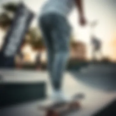 Stylish skateboarding sweatpants in action at a skate park