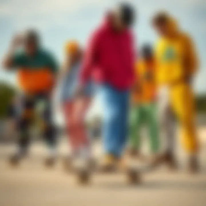 Group of skateboarders wearing vibrant and functional sweatpants