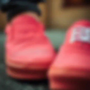 Close-up of Coral Slip-On Vans showcasing their unique texture and color