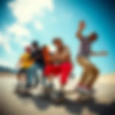 A diverse group of skaters showcasing unique styles