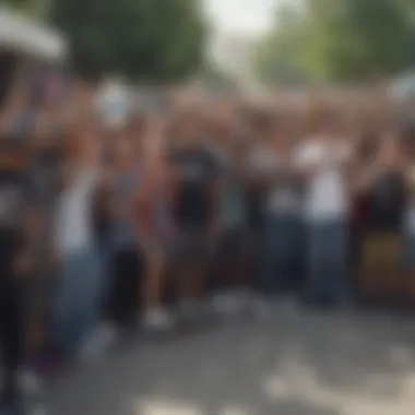 A crowd cheering for Nyjah Huston at a skateboarding event