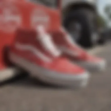 An artistic representation of the cultural significance of skateboarding and Red Bandana Vans.