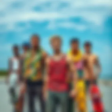 Group of skateboarders showcasing diverse shaka tank tops