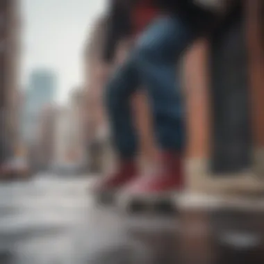 Skateboarder wearing DC winter shoes in urban setting