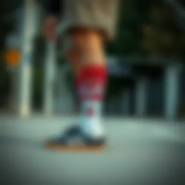 Person styling Dickies short socks with skate gear