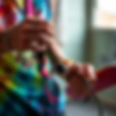 DIY tie dye lanyard creation process with vibrant dyes