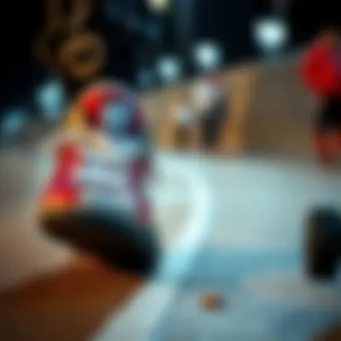 Close-up of a skater's shoes and clothing, highlighting the details of drip fashion