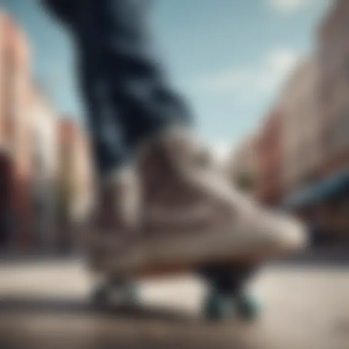 Skateboarder wearing Erik Koston shoes during a trick