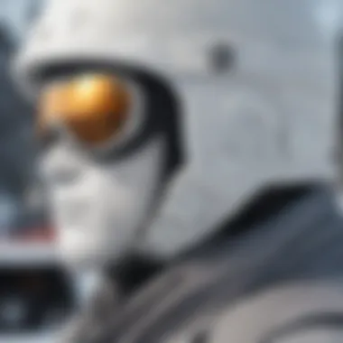 Close-up of innovative design features on a white snow helmet