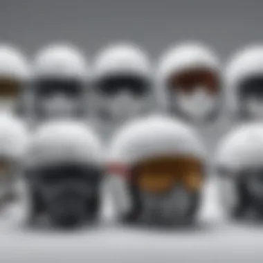 Comparative view of various white snow helmet styles