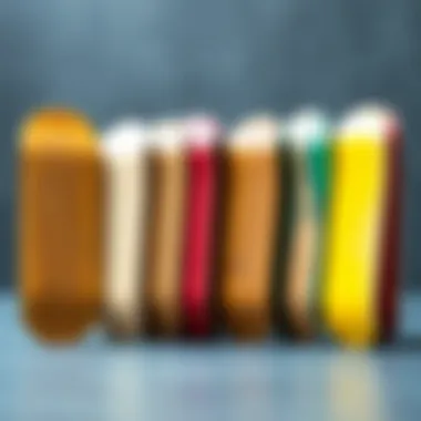 Comparison of Skateboard Deck Materials Different materials used in skateboard deck construction displayed side by side