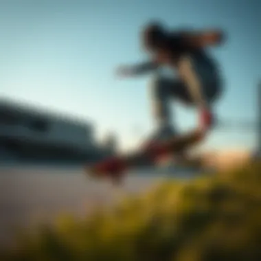 Skateboarder performing tricks in black high low tops