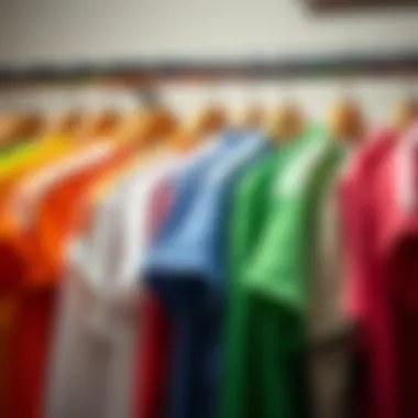 Adidas t-shirts in various colors hanging on a rack