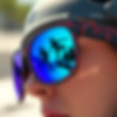 A close-up view showing UV protection features of sunglasses