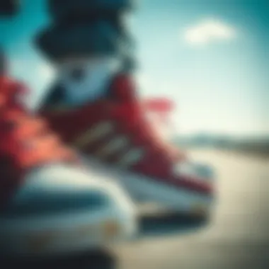 A close-up view of All-Star skate shoes showcasing their unique design and colorways