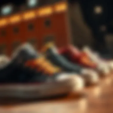 An artistic representation of the evolution of All-Star skate shoes over the decades