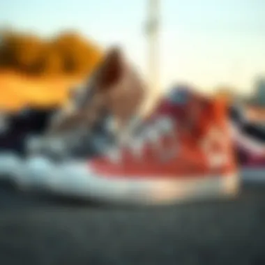 A stylish arrangement of different models of All-Star skate shoes highlighting their versatility