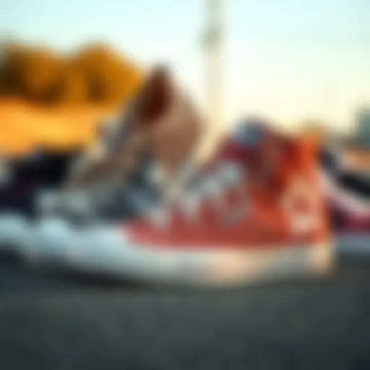 A stylish arrangement of different models of All-Star skate shoes highlighting their versatility