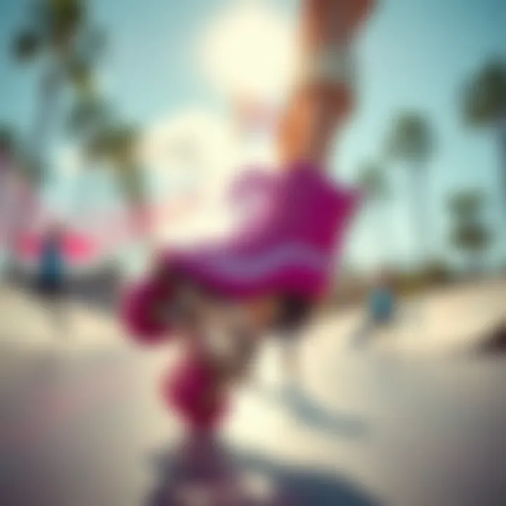 An artistic representation of Barbie skates in a vibrant skate park