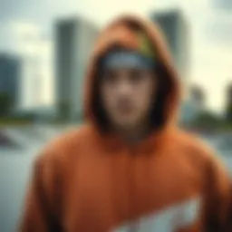 Baylen Levine hoodie in an urban skate park setting