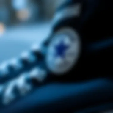 Close-up of the Converse logo and shoe detailing for quality evaluation.