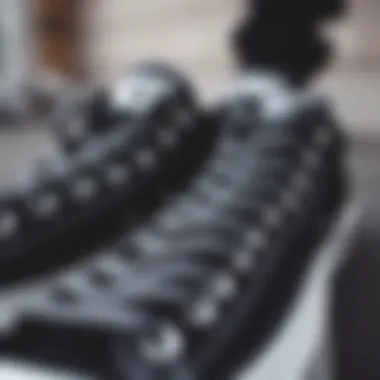 Close-up of all black Converse showcasing their classic design