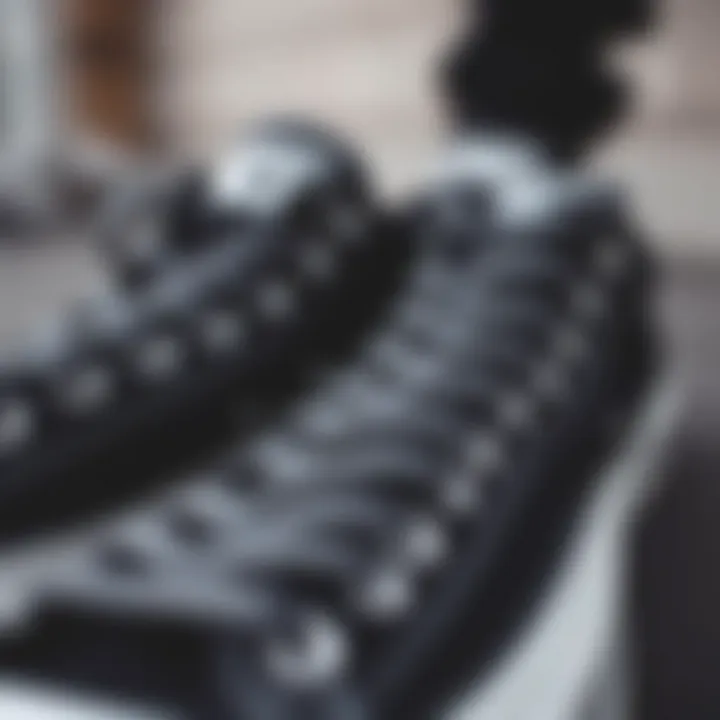 Close-up of all black Converse showcasing their classic design