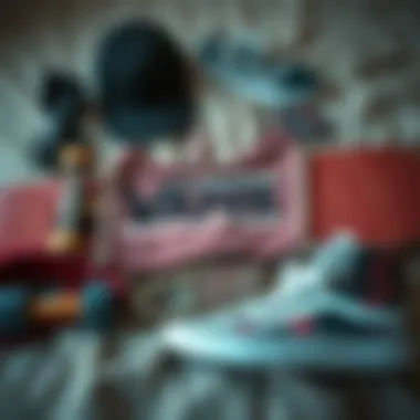 Styling the Vans Tube Top with Skate Gear Artistic flat lay of a Vans tube top paired with skateboarding gear, including a skateboard and sneakers