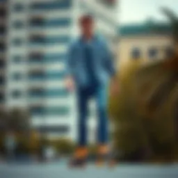 Stylish skateboarder wearing Dickie set slim fit