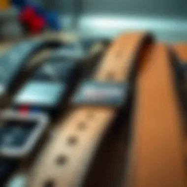 Collection of different styles of Dickies belts laid out