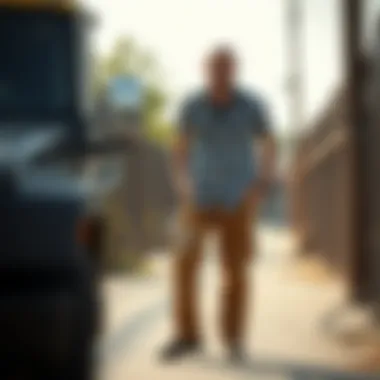 An outdoor scene featuring Dickies corduroy carpenter pants worn in a practical setting, emphasizing their versatility.