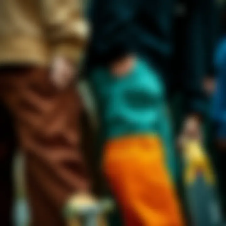 A collection of different colors and styles of Dickies corduroy carpenter pants, highlighting their aesthetic variety.