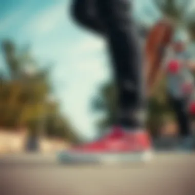 Vans Slip-Ons in Action: Skateboarding Lifestyle A stylish individual wearing Vans slip-ons in a skateboarding setting.