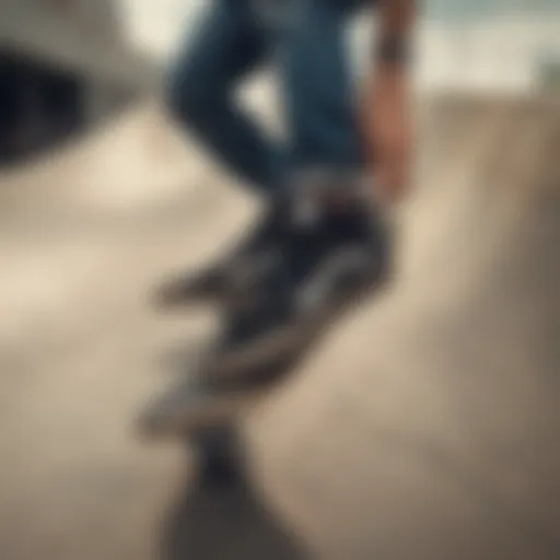 Skateboarder showcasing Vans shoes in action on a half-pipe