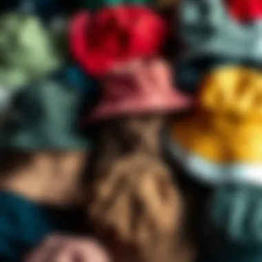 Diverse Bucket Hat Collection A close-up of various bucket hats in different colors and textures, highlighting their diversity.