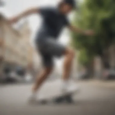 Dynamic skateboarder showcasing elastic shorts in action