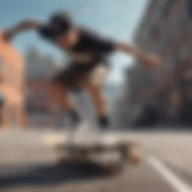 Dynamic skateboarding action highlighting exo clothing functionality