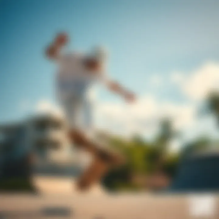 Skateboarder performing a trick while wearing Feiyue White