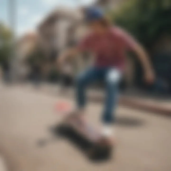 Diverse group skating while wearing floral UV Vans in urban setting