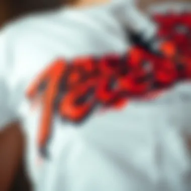 Close-up of a unique graphic tee with artistic print