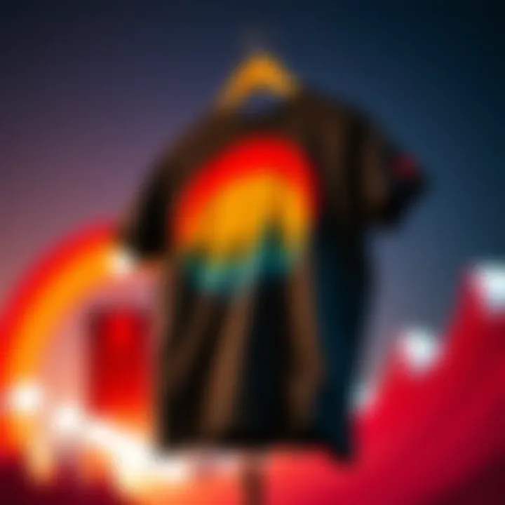 A stylish graphic tee displayed on a vibrant background