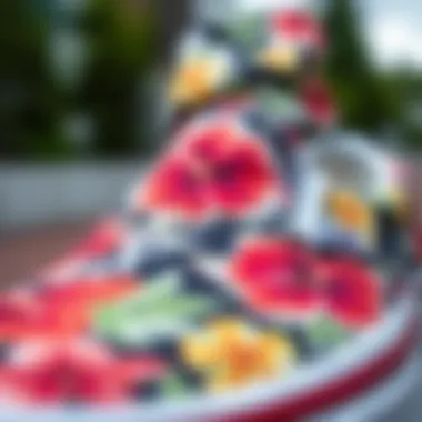 Quality Materials in Hawaiian Print Vans Close-up of the quality materials used in Hawaiian print Vans slip-ons