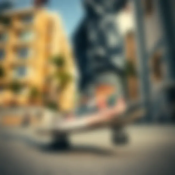 Skateboarding with Hawaiian Style A skateboarder wearing Hawaiian print Vans slip-ons in an urban setting