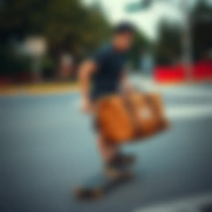 Skater with Herschel Supply Novel Duffle Bag on skateboard