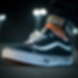 Close-up view of Vans Pro Black and White showcasing its sleek design