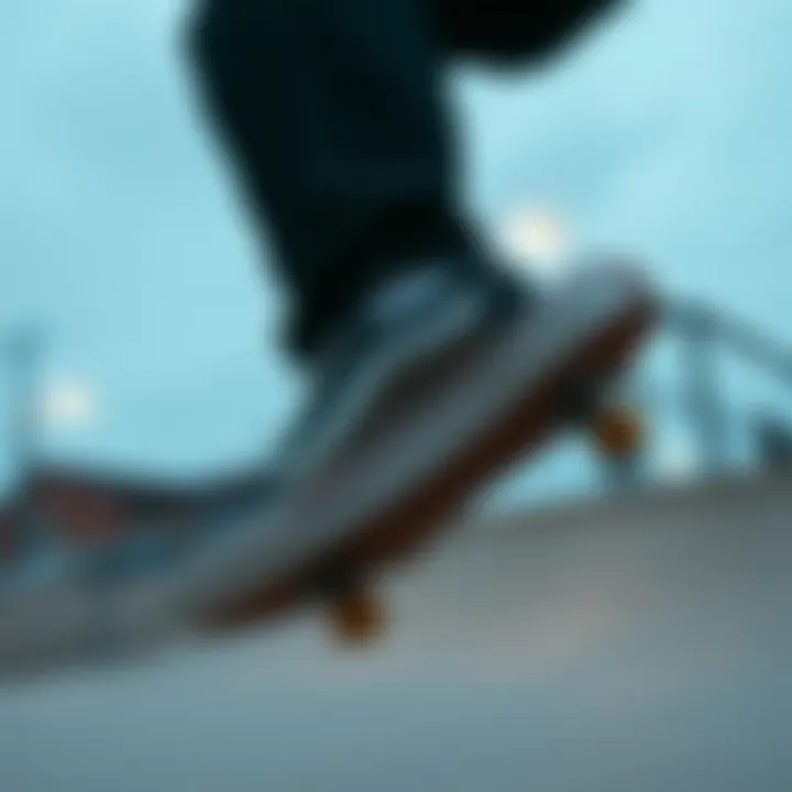 Skateboarder performing a trick while wearing Vans Pro Black and White