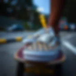 Vans skateboarding shoes on a skateboard