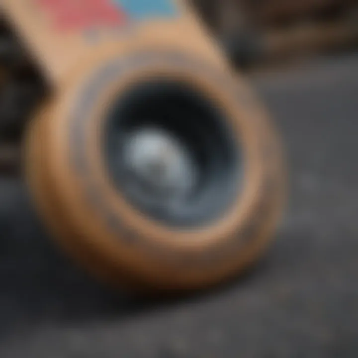 Close-up of skateboard wheels and grip tape showcasing quality and durability