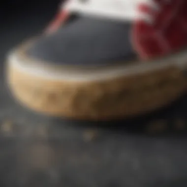 A close-up view of chain details on skateboard shoes