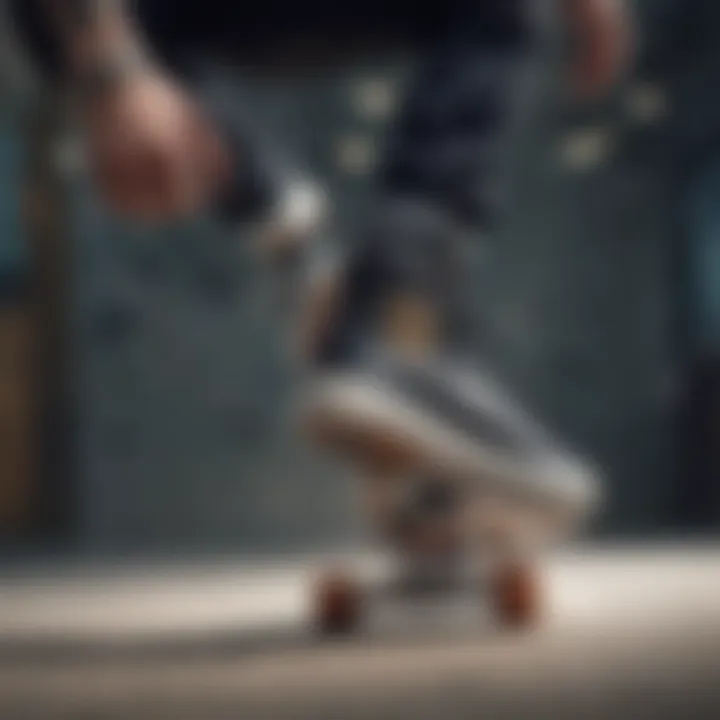 A skateboarder showcasing stylish chain-adorned shoes in action